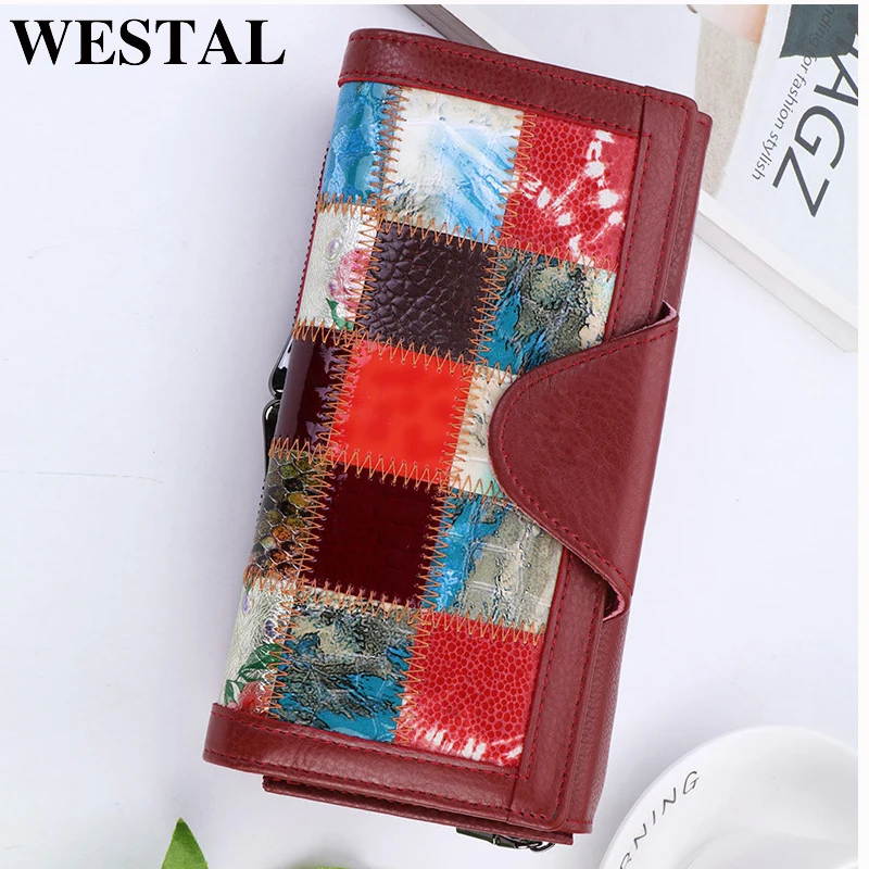 

WESTAL female clutch genuine leather wallets for women designer wallet luxury brand womens wallets and purses phone money bags