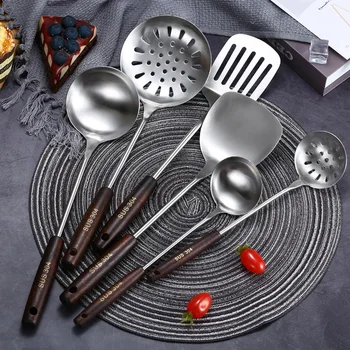 

304 stainless steel spatula soup spoon colander kitchen set kitchen supplies wooden handle shovel cooking cooking spoon shovel