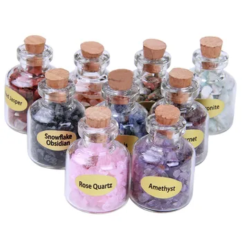 

9Pcs/Set Mini Stones Bottles Natural Semiprecious Chip Crystal Healing Mini Tumbled Stones Reiki Wicca Chips With Box Bottles