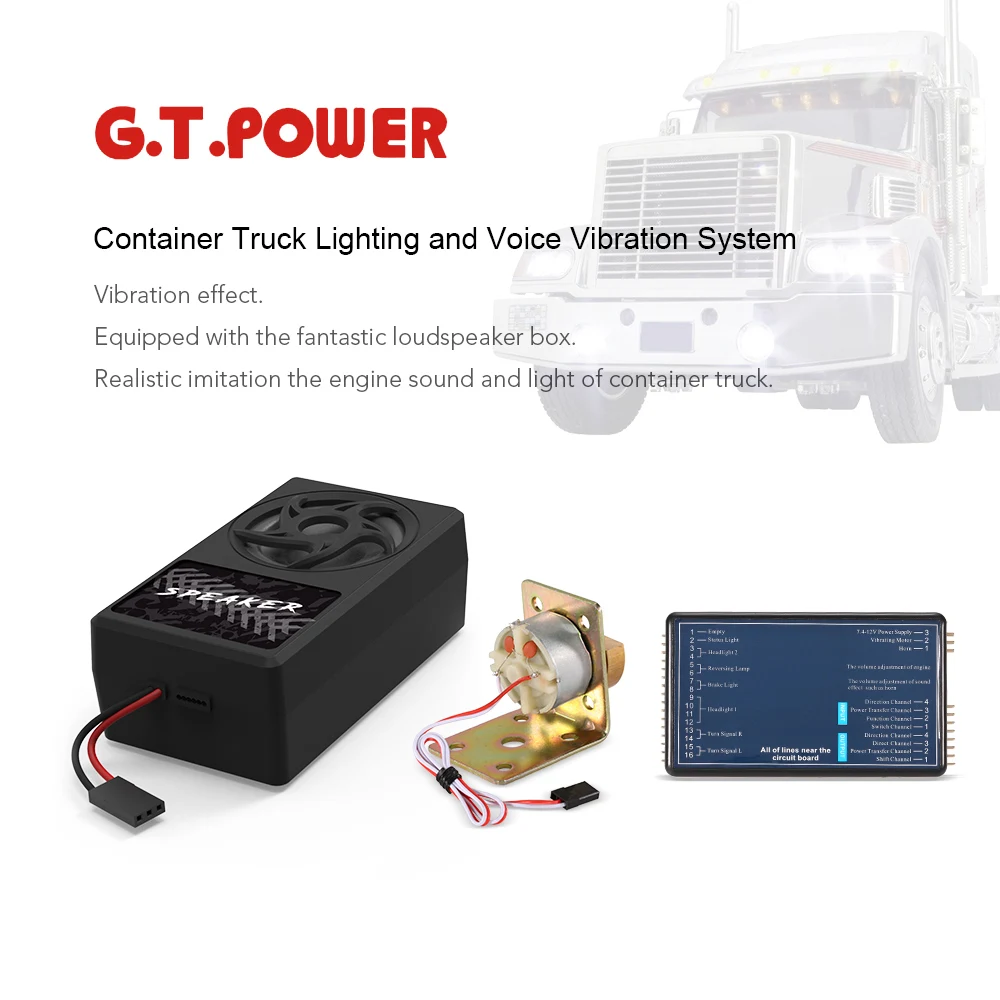 

Original G.T.POWER Container Truck Lighting and Voice Vibration System for Tamiya RC4WD Tractor RC Truck Parts