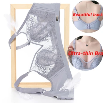 

Lace-flower oversized bra, ultra-thin plus-size 3/4-cup spongeless bra, push-up lingerie Grey Backless Large Size BC Cup Bra