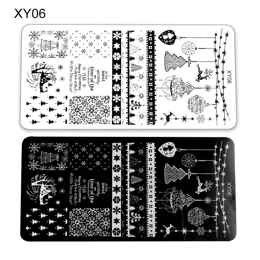 XY06 1 шт Штамп для ногтей из нержавеющей стали рождественские шаблоны 12x6 см зимние изображения пластины для штамповки ногтей DIY трафаретные Гвозди Искусство - Цвет: XY06