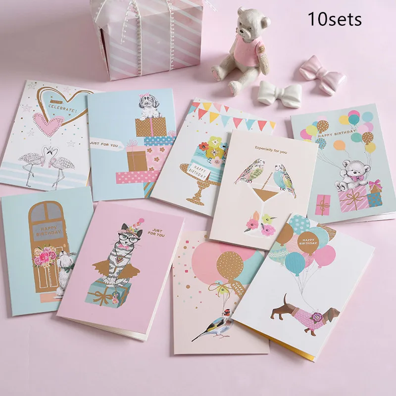 

10sets Children with Envelope Greeting Card Cartoon Pattern Mini Birthday Greeting Holiday Card