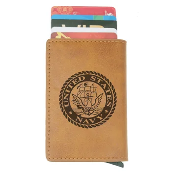 

New United States Navy Men wallets rfid Blocking Small wallet For Credit Cards High Quality Leather carteira short portfel