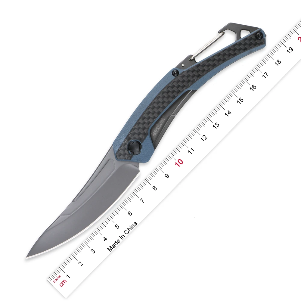 

China OEM 1225 Reverb XL Folding Knife 8Cr13MoV Blade Blue-Gray G10 Handle with Carbon Fiber Overlay Backpack hook key knife