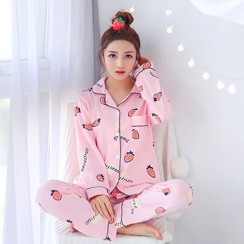 

2020 Hot Selling Autumn And Winter Women's Open Front Color Bottom Cardigan Cartoon Printed Comfortable Pajamas Homewear Set