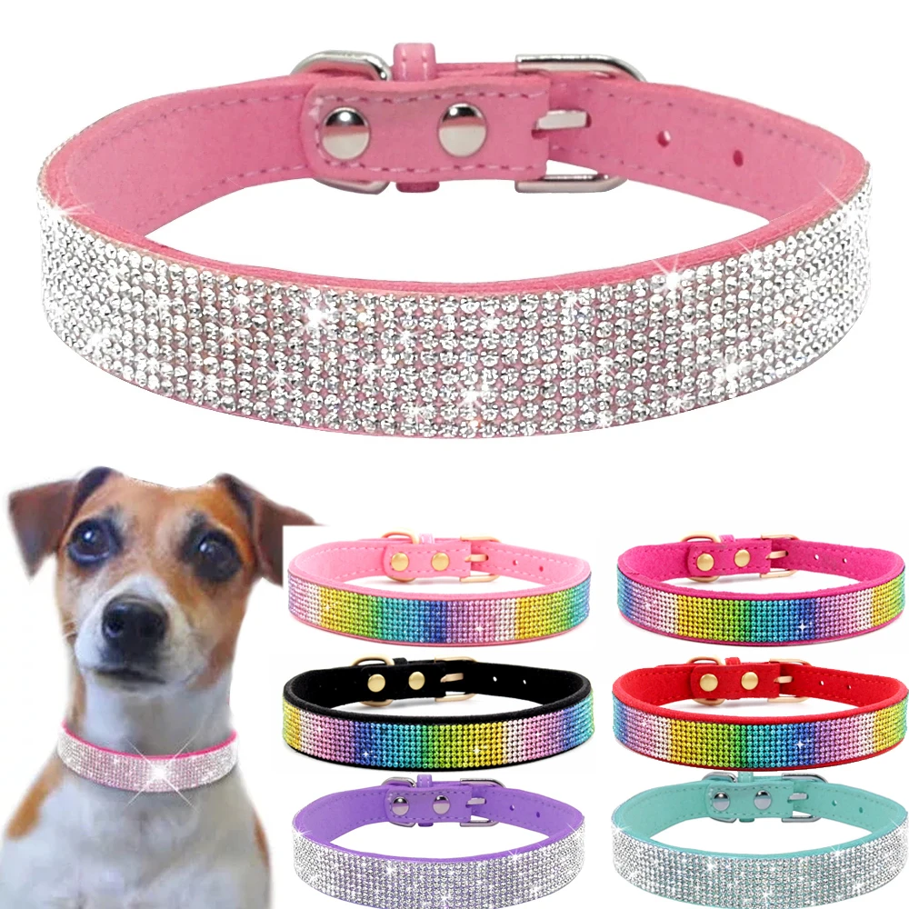 Buena Compra Collares para mascotas con diamantes de imitación, cinta de cuero decorativa para gatos, cachorros, perros pequeños y medianos, tipo Pug, Chihuahua y Yorkshire B6qpeOalAw9