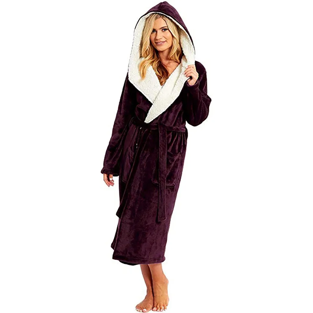 Женская зимняя плюшевая удлиненная шаль, халат, домашняя одежда, халат с длинными рукавами, пальто, одежда для сна, мягкая Пижама с карманами