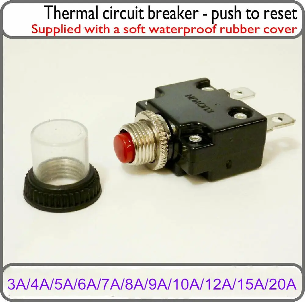 

3A/4A/5A/6A/7A/8A/9A/10A/12A/15A/20A Thermal Circuit Breaker Fuse Red Button with Rubber Waterproof Cap House Boat Motorhome
