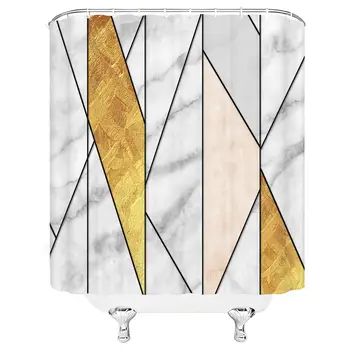 

Abstract Shower Curtain Marble Texture Stitching Pattern Polyester Bathroom Decoration 70×70 Inch with Hook Hole