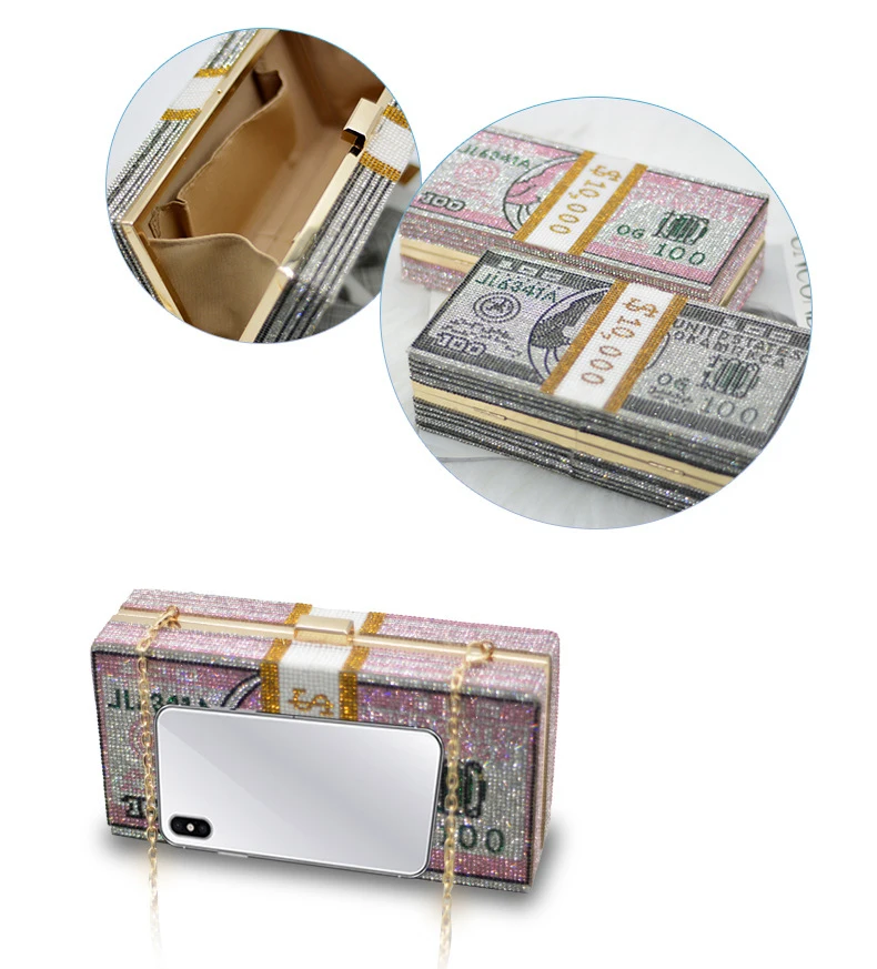 Сумка клатч женская с кристаллами вечерний для денег цепочка алмазным рисунком