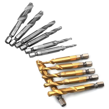 

12pcs High Speed Steel Tap Drill Bits M3 M4 M5 M6 M8 M10 Metric Combination Hex Countersink Deburring Tools