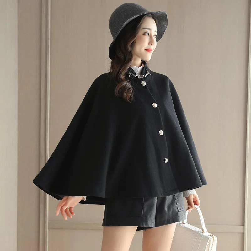 Autumn And Winter Short-height Short Cloak Shawl Woolen Jacket Women's Loose-Fit Bat Sleeved England Students Woolen Overcoat Wo