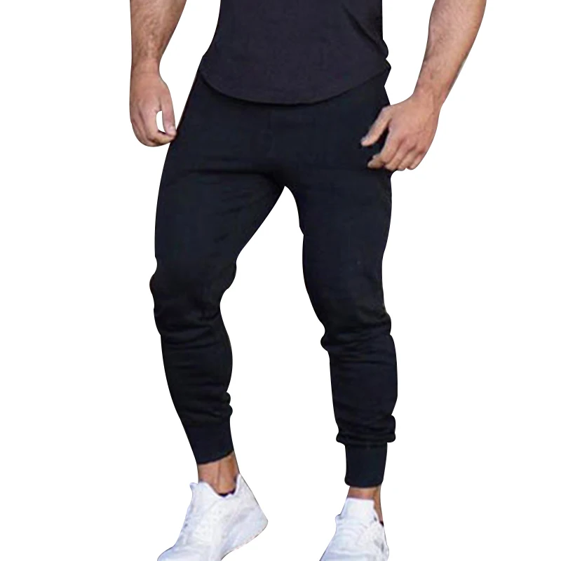 Мужские брюки для спортзала хлопковые брюки-карандаш шорты для бодибилдинга брюки для бега YA88 - Цвет: Черный