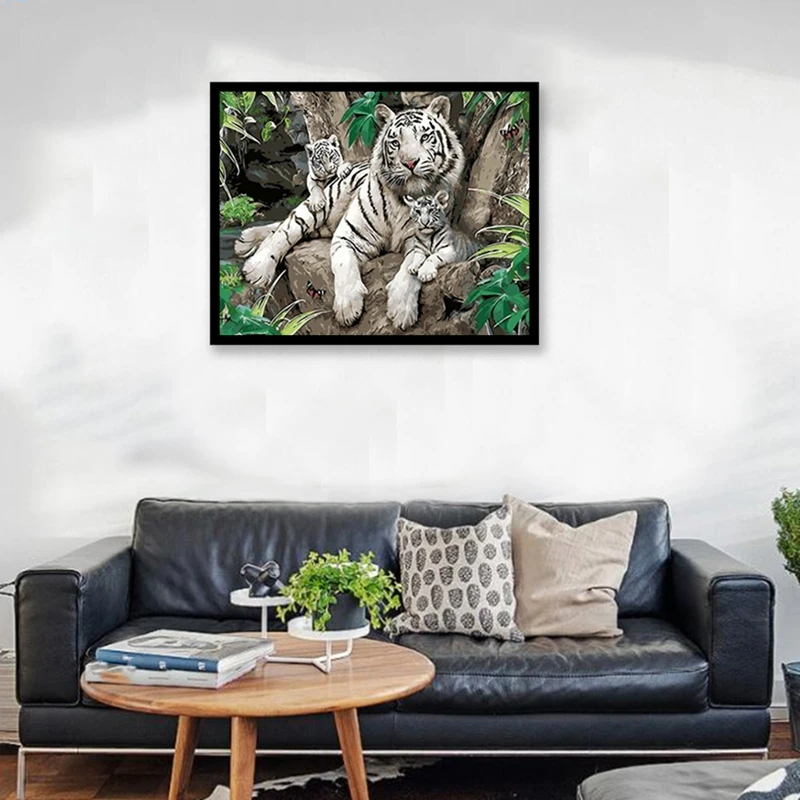 Картина маслом белый тигр мать и ребенок современный Сделай Сам цифровая