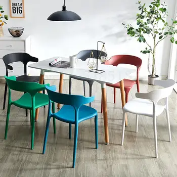 

Nordic dining chair plastic chair home modern minimalist thick horn chair cafe leisure creative back chair