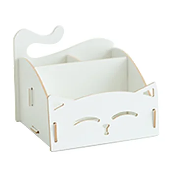 

Pen Holder Stationery Solid Wood Cat Pattern Combination Assembling Storage Box Large Capacity Home 3 Compartments Desktop