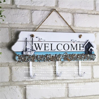 

1pc Creative Wood Blue WELCOME Letter Card Hanging Hook Decoration Living Room Theme Party Home Wall Decoration Supplies