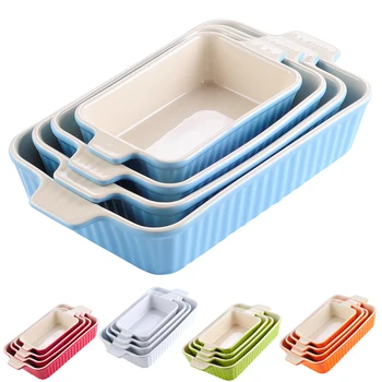 

MALACASA 4-Piece Table Baking Dish Plate Set with Ceramic Handle Oven to Ideal for Lasagne/Pie/Casserole/Tapas(9"/11"/12"/13.3")