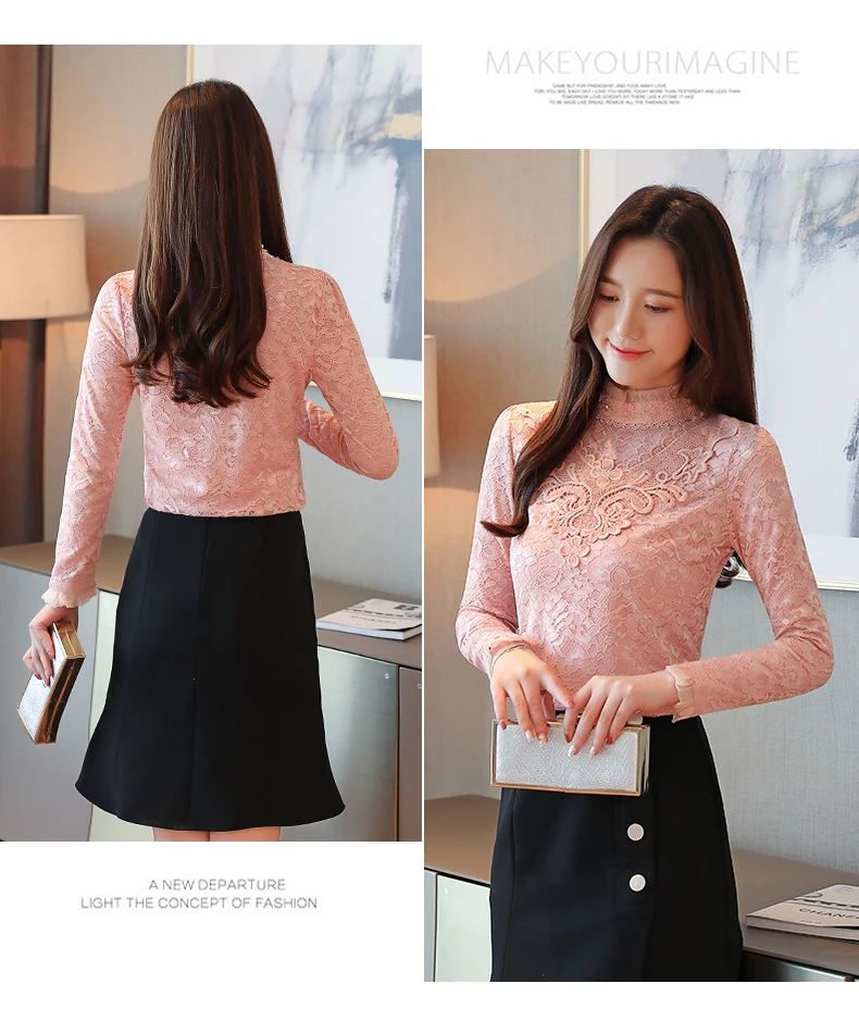 Blusas Mujer De Moda, осень/зима, новинка, большие размеры, кружевные рубашки, женская рубашка с длинными рукавами, Корейская версия, блузки, Топ 805G7