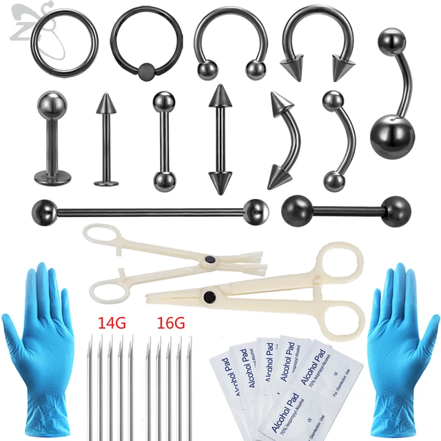 ZS Body Piercing Tool Kit 12-20g Professional Body Piercing Needles Clamp  Gloves Tools Set Ear Tragus Helix Nose Navel Piercing - AliExpress