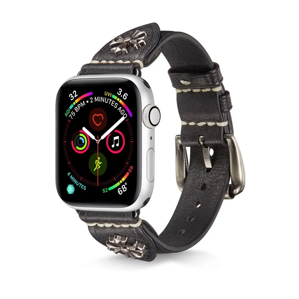 Ретро Кожаный ремешок для часов для apple watch 1 2 3 4 5 iwatch Ремешки для наручных часов 38 мм 42 мм 40 мм 44 мм - Цвет ремешка: Black