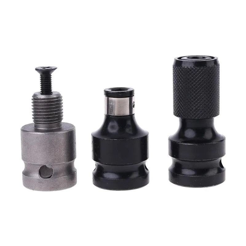 3Pcs Drill Chuck Adaptor With Screw 1/2" Square To 1/4" Hex Socket Adapter Converter For Impact