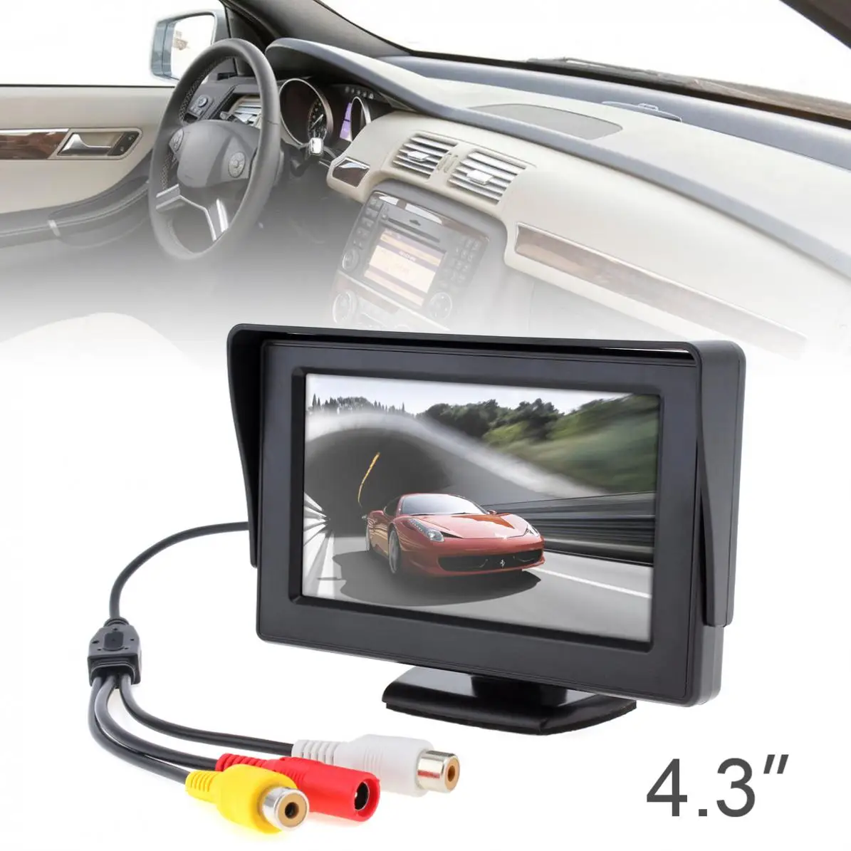 

4.3 Inch HD 480 x 234 Resolution 2-Channel Video Input TFT-LCD Car Monitor for Rear View Camera / DVD / VCD New