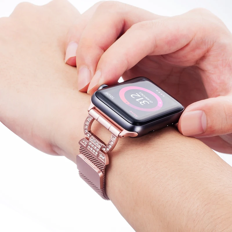 Миланская петля, Алмазный ремешок для apple watch, ремешок 44 мм, 40 мм, apple watch 5, 4, 3, браслет из нержавеющей стали iwatch, ремешок 42 мм, 38 мм
