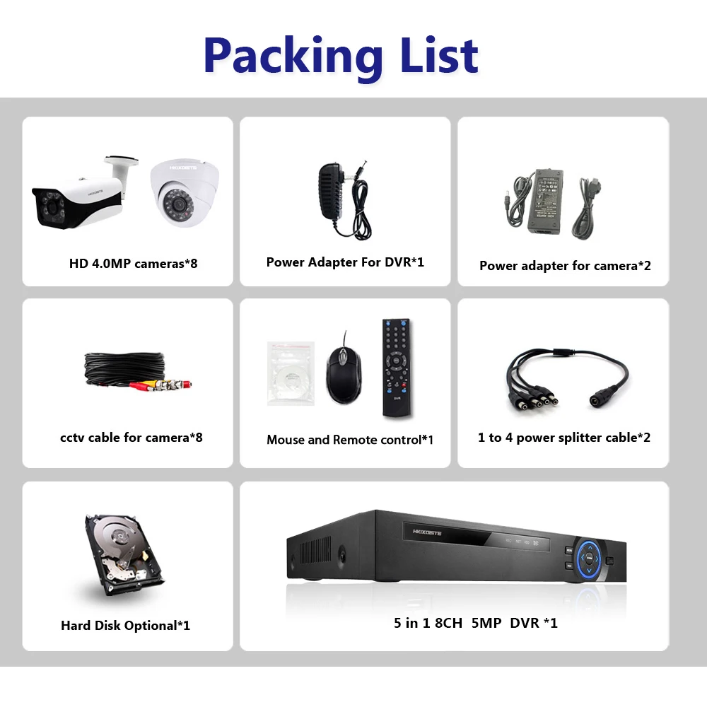  HD cctv Camera System 8CH AHD CCTV 5MP DVR CCTV System 4.0MP Camera Indoor Outdoor Waterproof 8CH 5 - 32877852389