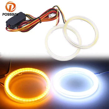 

POSSBAY Universal 60/70/80/90/100 COB LED Angel Eyes Headlight Halo Ring Warning Turn Signal Lamp White And Yellow Bulbs