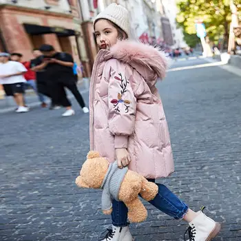 

Winter fashion children down coats thicker warm big fur collar Girl embroidery outerwear modis kids duck down jackets Coat Y2347