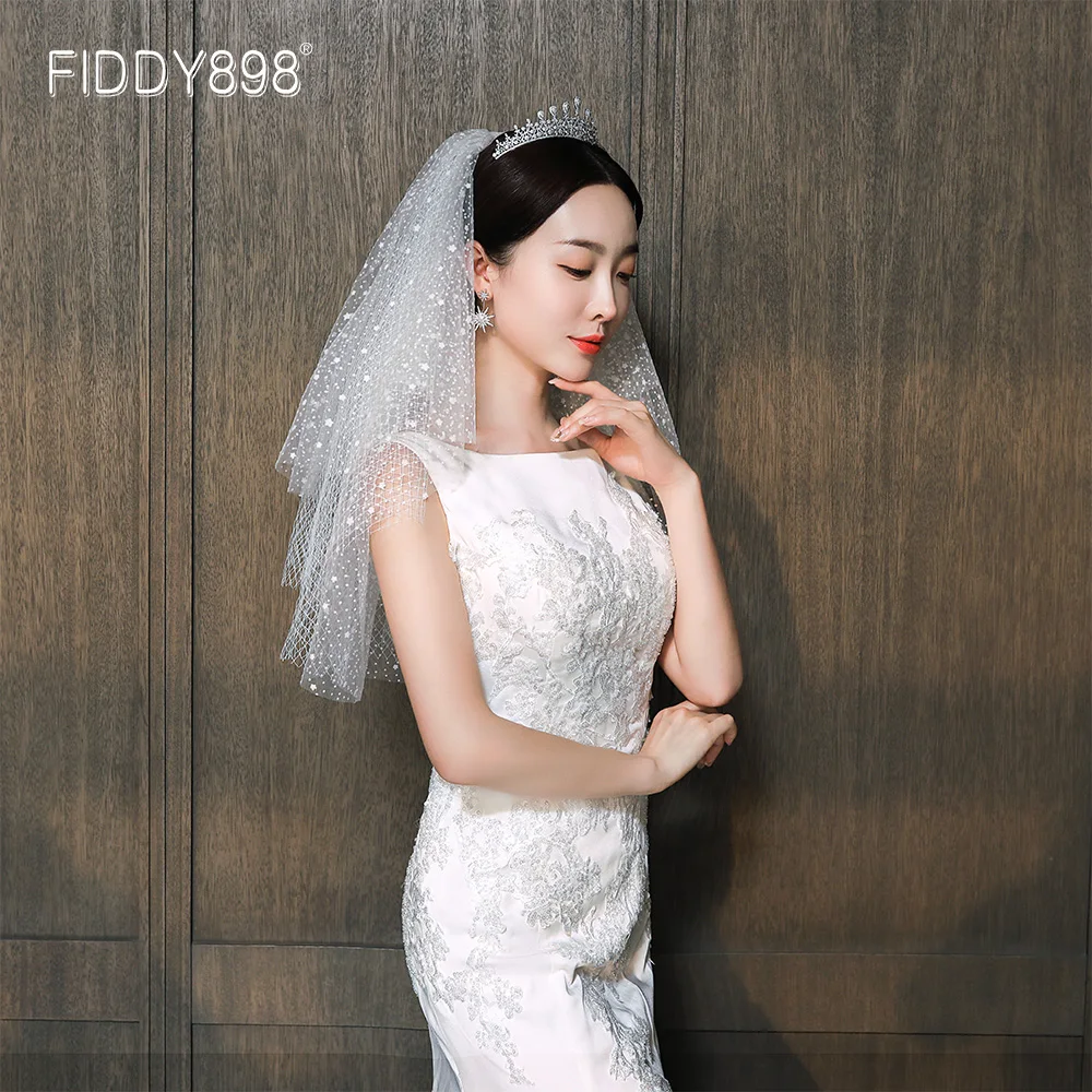 

Exquisite Short Wedding Veil 2020 Tulle 2 Layers Short Bridal Veils with Comb Bride Wedding Accessories voile mariage