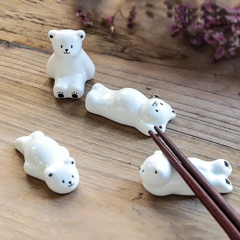 

1 Pc Cute White Bear Ceramic Decorative Chopsticks Holder Rack Spoon Fork Rest Kitchen Tableware New Arrival