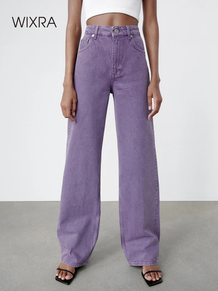 

Wixra Women Denim Pants High Waist Long Straight Jeans High Street Casual Female New Fashion Wide-leg Trousers