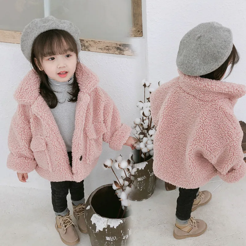 Зимнее теплое пальто, верхняя одежда из овечьей шерсти для девочек, плотные детские пальто с длинными рукавами, милая детская одежда для девочек 1, 2, 3, 4, 5, 6, 7 лет
