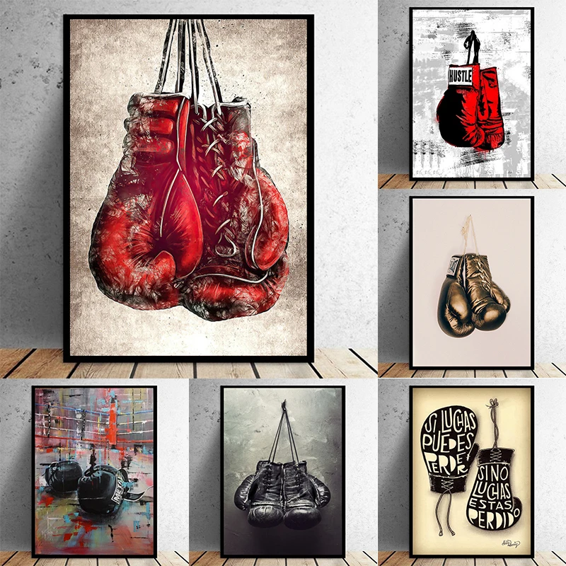 Sports Room Boxing Gloves Canvas Painting Abstract Graffiti Art Posters
