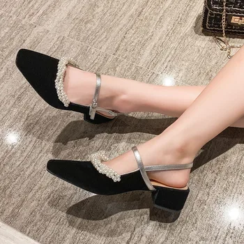 

Doratasia 2020 Big Size 43 Velvet Inside Skin Leather Ladies Chunky Heels Pearls Summer Women Shoes Sandals Woman