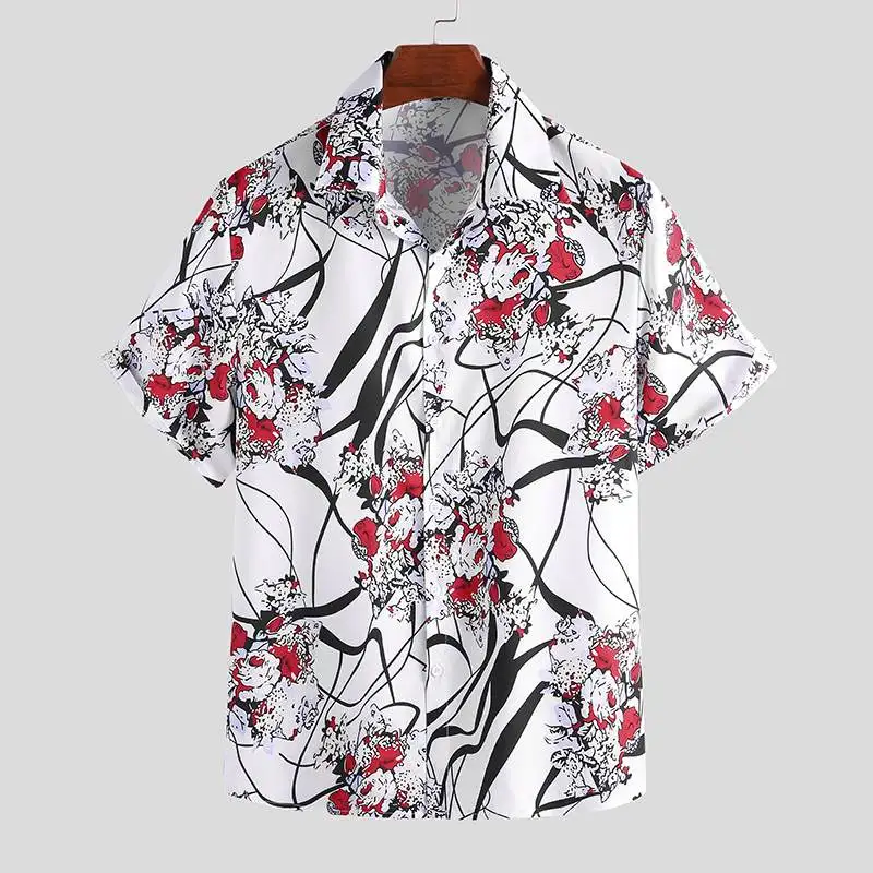 Fashion Men Shirt Floral Printed Lapel Brand Short Sleeve Vacation Summer Blouse Casual Hawaiian Shirts Men Camisa INCERUN