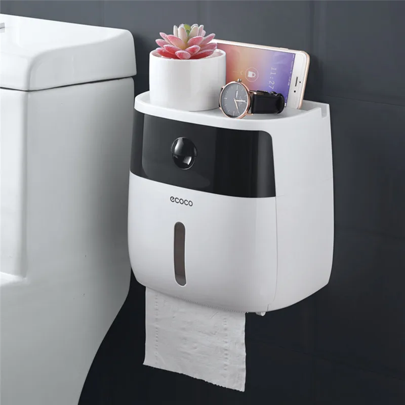 Black A WC держатель для туалетной бумаги настенный держатель для туалетной бумаги с полка-органайзер для ванной пластиковая коробка для рулона салфеток держатель для бумажных полотенец - Цвет: Black A