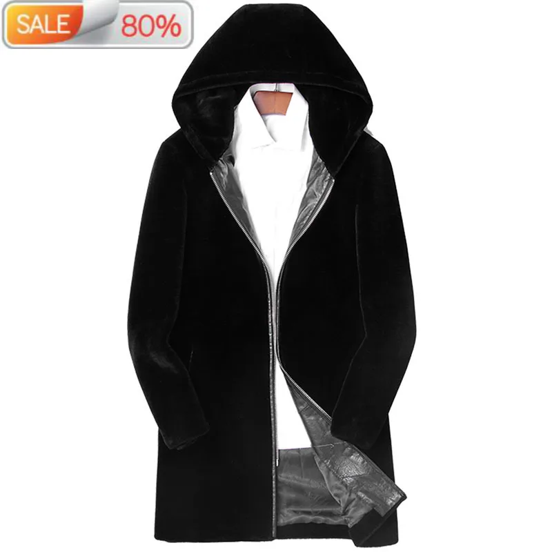 

Natural Sheep Shearling Winter Jacket Men Real Wool Fur Coat Hooded Warm Coats and Jackets 12CHA1A0A01Y ND752