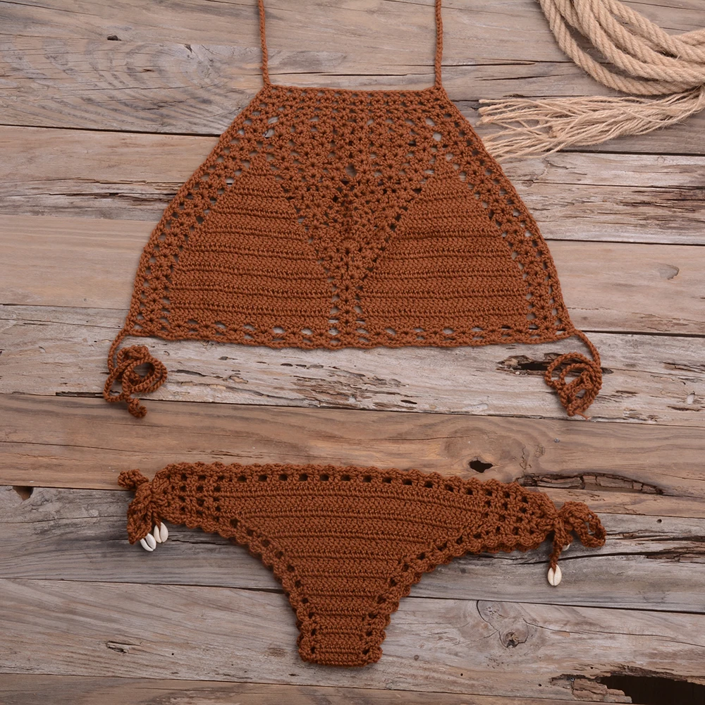 Women Sexy Micro Bikini Set G Thong String Lattice Hollow Bikinis Top Crochet Beach Swimwear Bathing Beachwear Set
