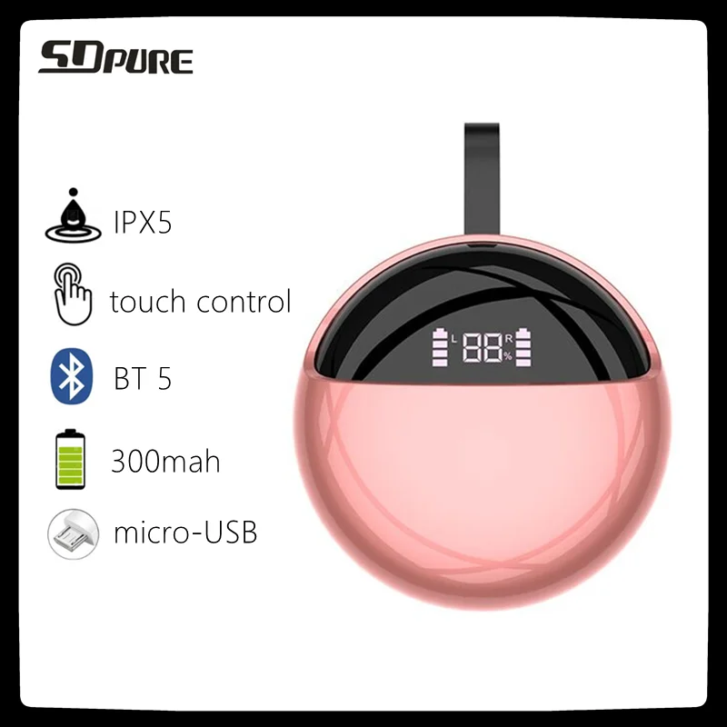 SDpure original TWS Sport Stereo Earbud Bluetooth 5.0 Wireless Handsfree In-Ear Earphone Support Audio Codec A2DP/AVRCP/HFP/HSP |
