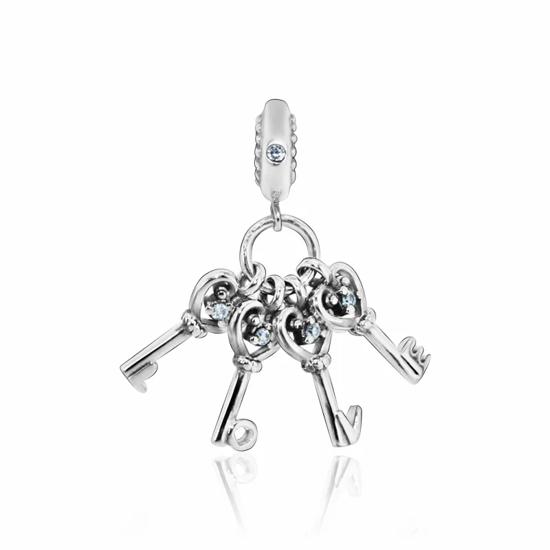 

Classic 925 Sterling Silver Keys of Love Dangle Charm Beads fit Original Pandora Bracelets Gift jewelry