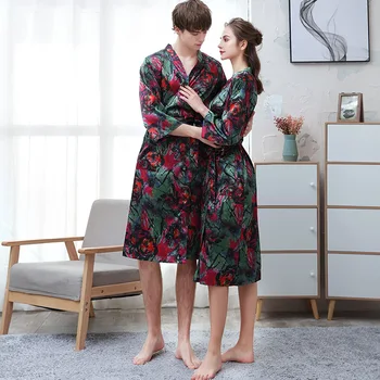 

Imitation Silk Sleep Robe Lovers Fashion Printed Large Size 3XL Loose Comfortable Spring Summer Digital Printing Sleepwears