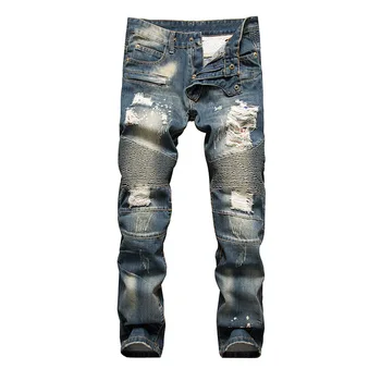 

Dropshipping 2020 New Distressed Stretch Ripped Biker Jeans Men Hip Hop with Holes Punk Denim Trousers