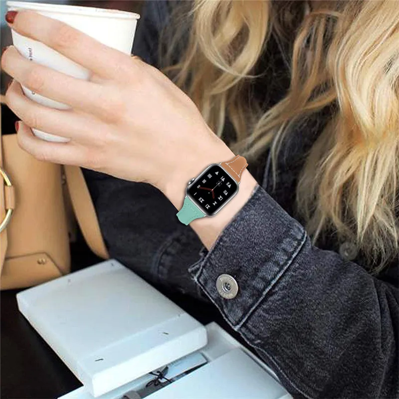 Кожаный браслет для Apple Watch 42 мм 38 мм серия 3 2 1 для iWatch 5 4 ремешок 44 мм 40 мм трехцветный сращивающийся ремешок