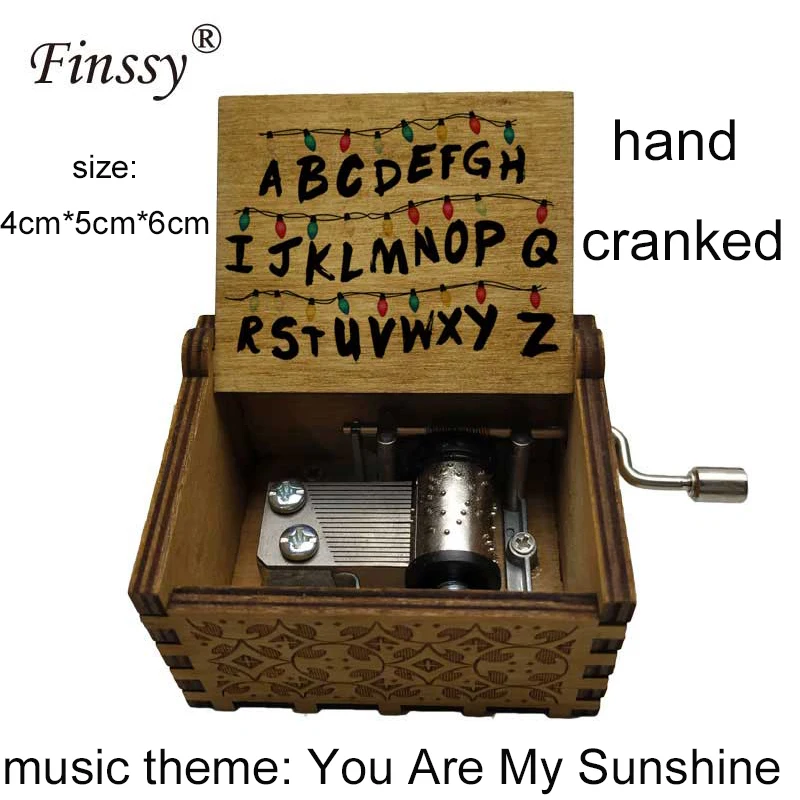 

2019 TV Stranger Things letters Print Music Box for Men Women You Are My Sunshine Musical Hand Crank Music Box Christmas Gift