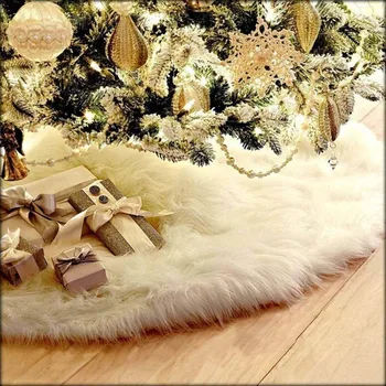 

90cm Fleece Christmas Tree Skirt Grey Fur Carpet Home Non-woven Xmas Party Ornaments Xmas Ornaments Decoration Apron White