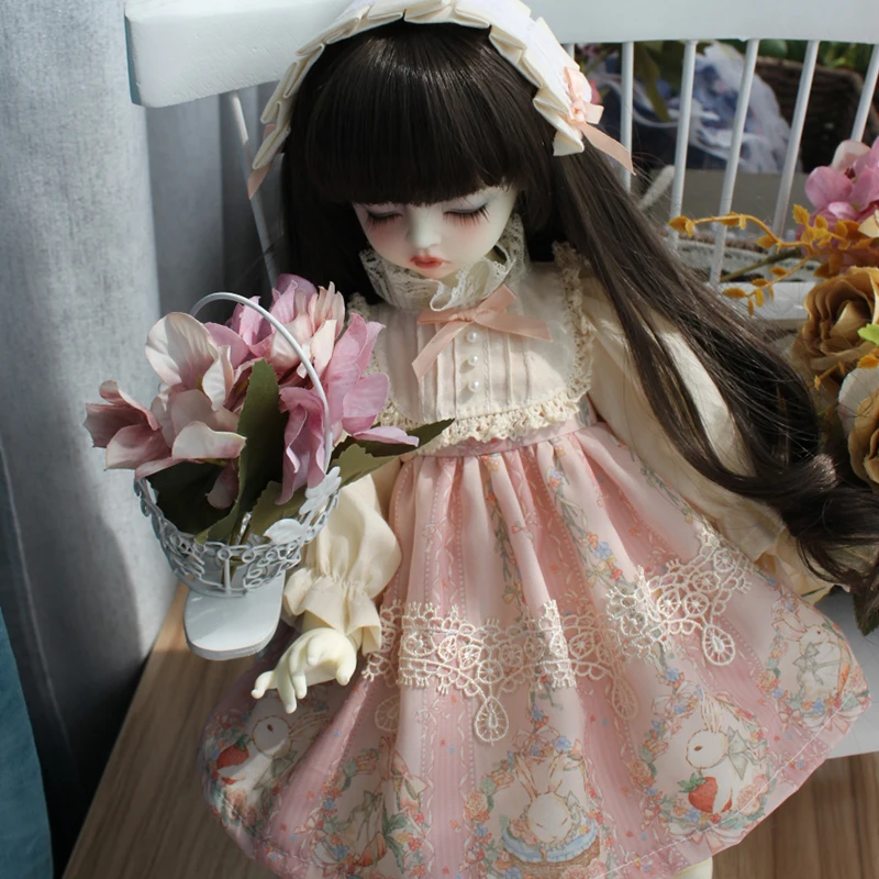 BJD Одежда для кукол 1/6 1/4 платье для куклы платье розового цвета+ повязка для волос для 1/6 1/4 BJD аксессуары для куклы BJD Платье с принтом